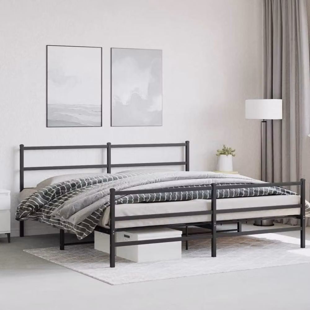 Berkfield Home Metal Bed Frame with Footboard in Black, 193 x 203 cm – 2
