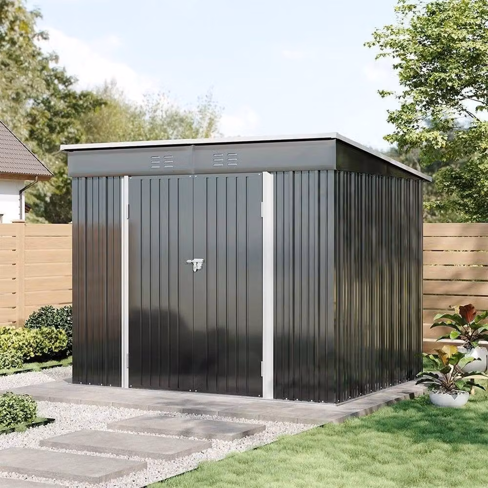 PAWNORA Black Metal Pent Garden Shed with Foundation Kit, W: 231 cm, D: 190 cm, H: 185 cm – 3