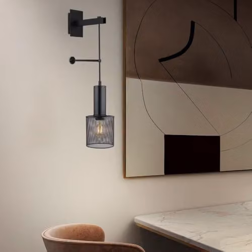 Globo Lighting Black Matt Cylinder Wall Lamp with Cord, Height: 60 cm – 5