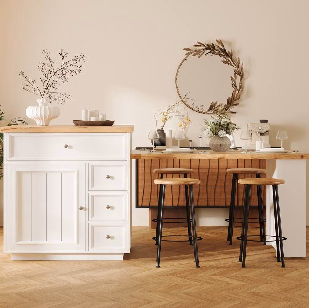 STILVORA Extendable Kitchen Island with Drawers and Casters in White – 2