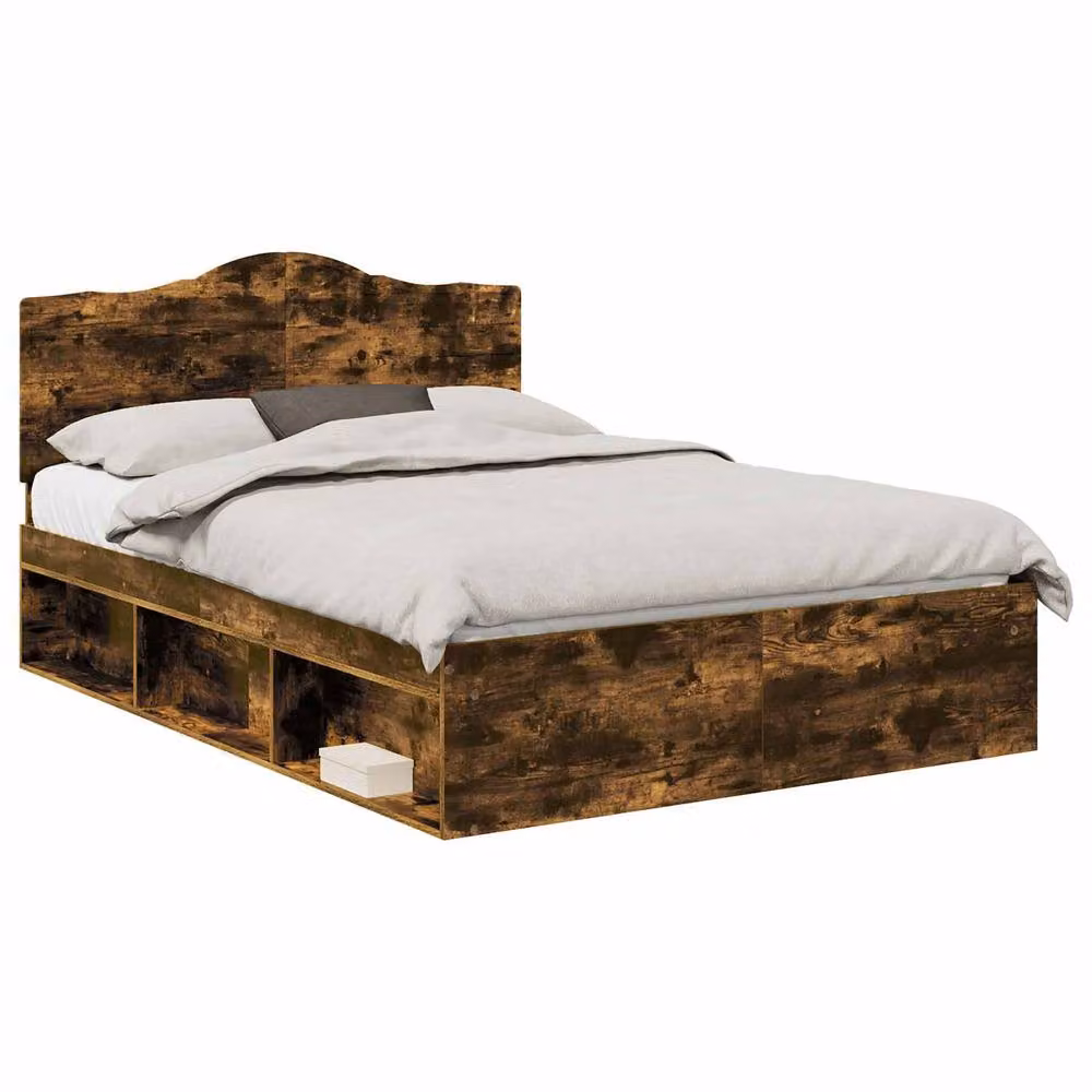 Berkfield Home Modern Bed Frame in Smoked Oak and Brown Solid Pine Wood, W: 140 cm, L: 200 cm – 2