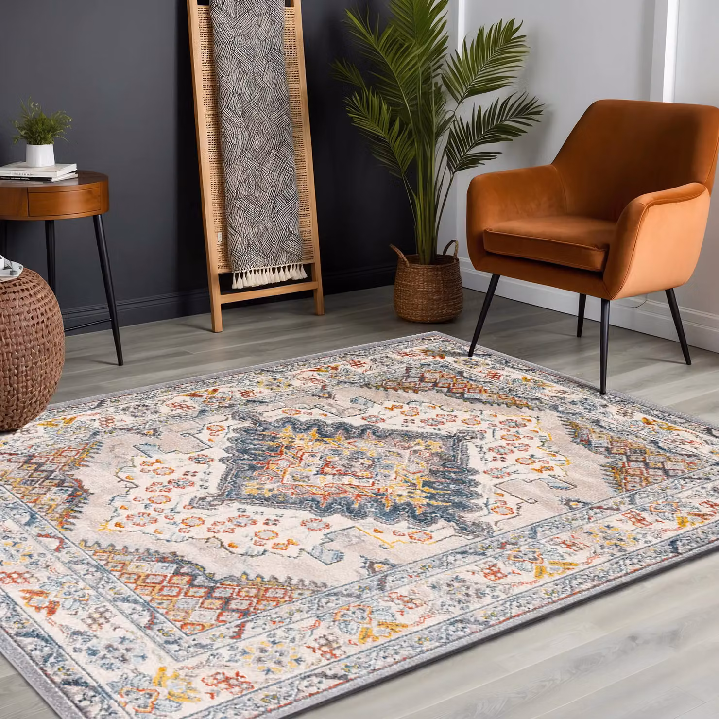 Livabliss Ankara Vintage Boho Oriental Rug in Grey, Taupe and Blue, W: 80 cm, L: 220 cm – 4