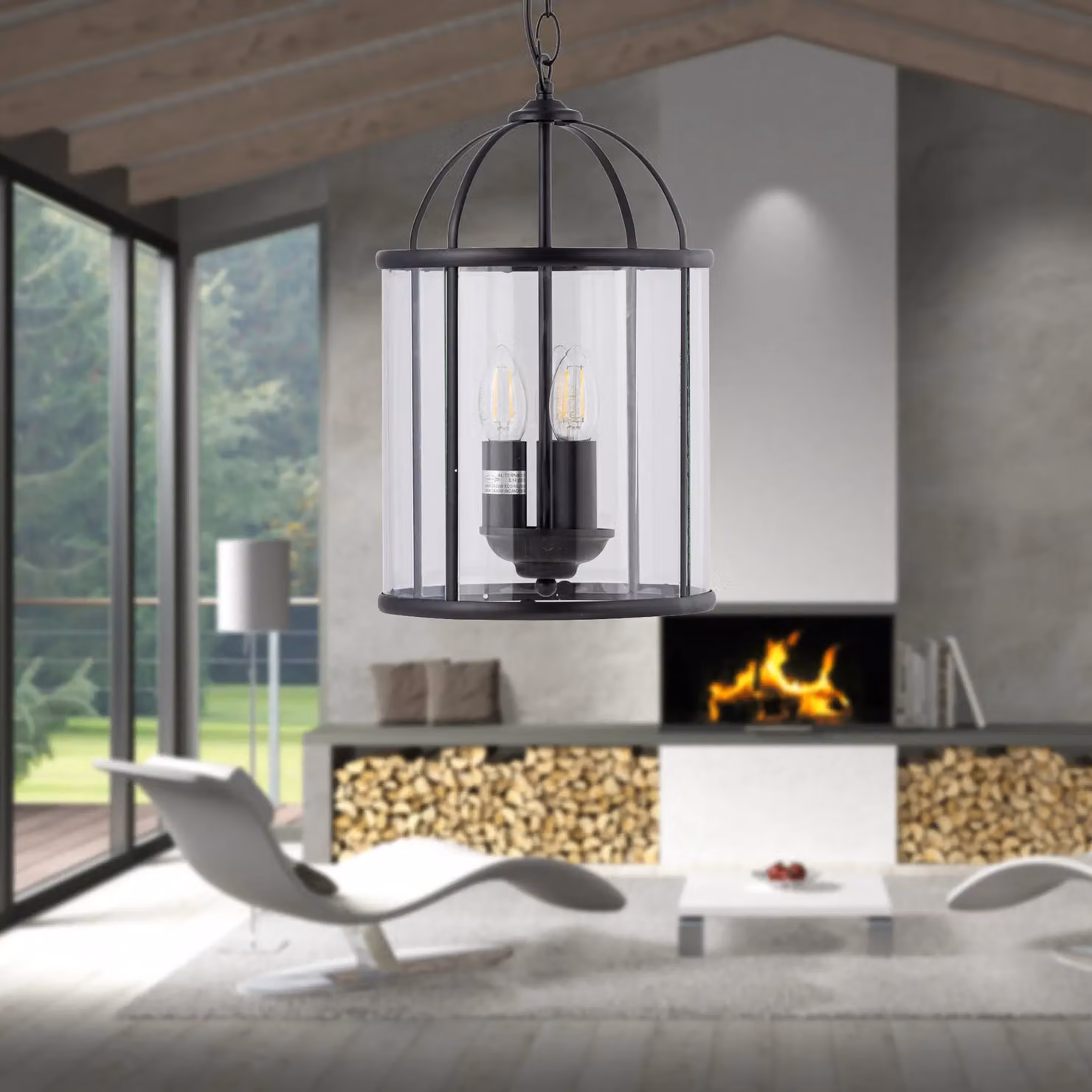 First Choice Lighting Alicia Black 3 Light Lantern Style Pendant with Transparent Glass – 4