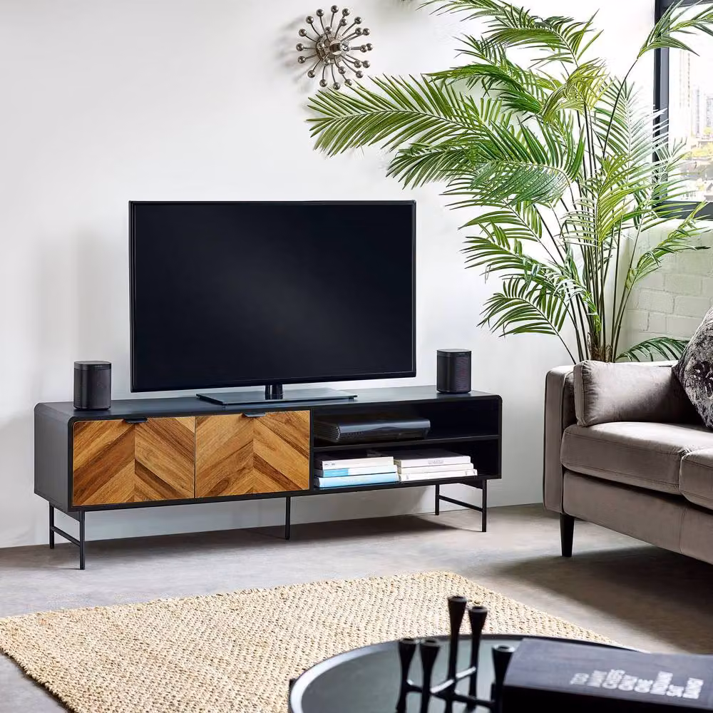 Cheshire Premium Aldwick 65 Inch TV Unit in Black and Natural Brown Wood – 2
