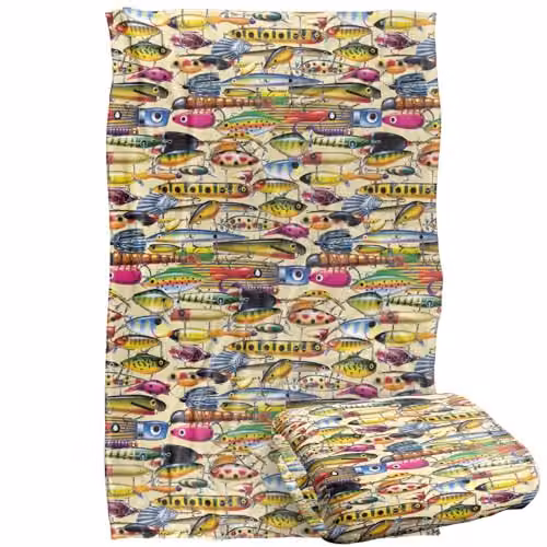 JQ Licensing Fishing Lures Pattern 2 Super Soft Silky Touch Fleece Throw Blanket, Multicolour, W: 91 cm, D: 147 cm