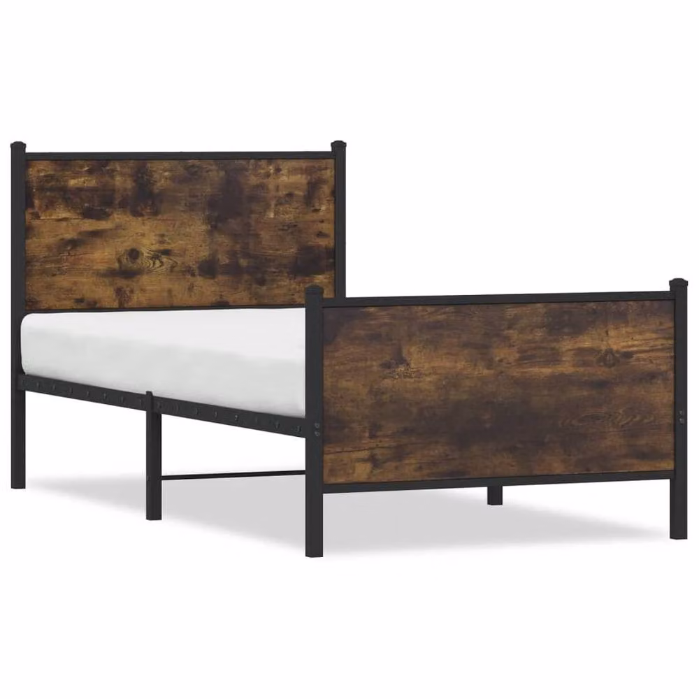 Berkfield Home Metal Bed Frame in Smoked Oak and Brown, W/D/H: 80 x 190 cm – 3