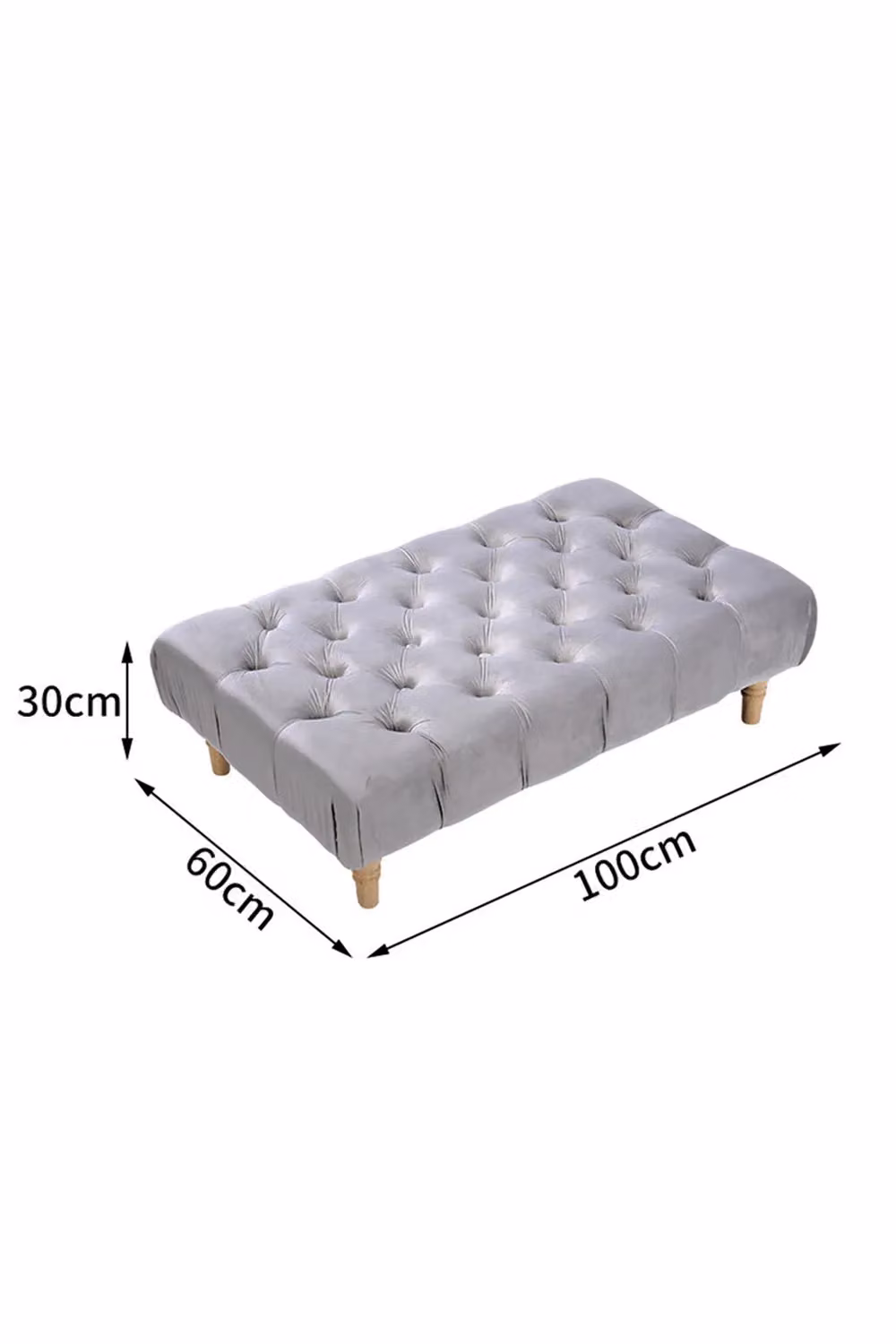 Living and Home Vintage Button-tufted Rectangular Velvet Footstool in Grey – 2