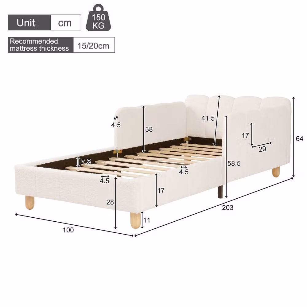 Merax Boucle Single Corner Daybed in White with Side Compartments and Rubberwood Frame, W/D/H: 90 x 190 cm – 4