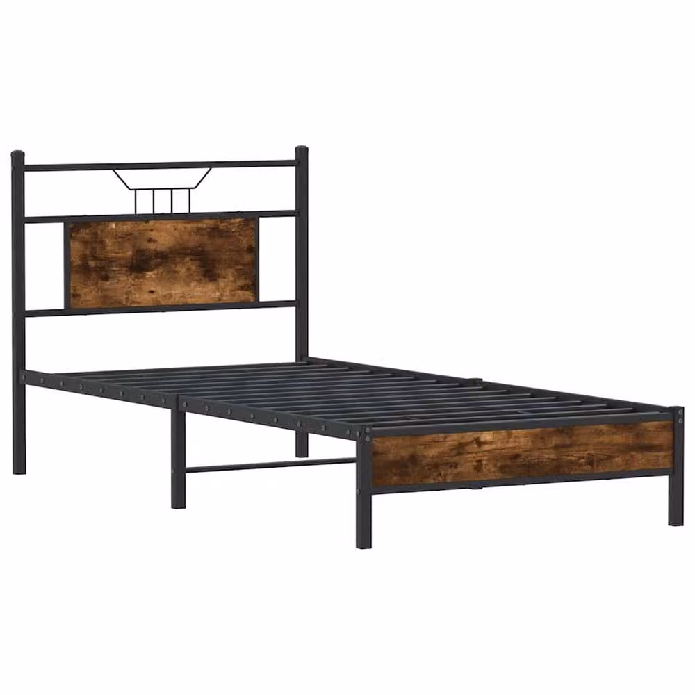Berkfield Home Small Single Bed Frame in Smoked Oak and Metal, Brown, W: 75 cm, L: 190 cm – 3