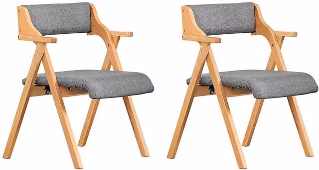 SoBuy Grey Folding Dining Chair with Padded Fabric Cushion and Solid Wood Frame