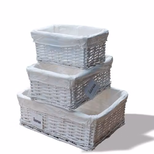 Arpan Set of 3 White Wicker Gift Hamper Storage Baskets with Fabric Lining – 1