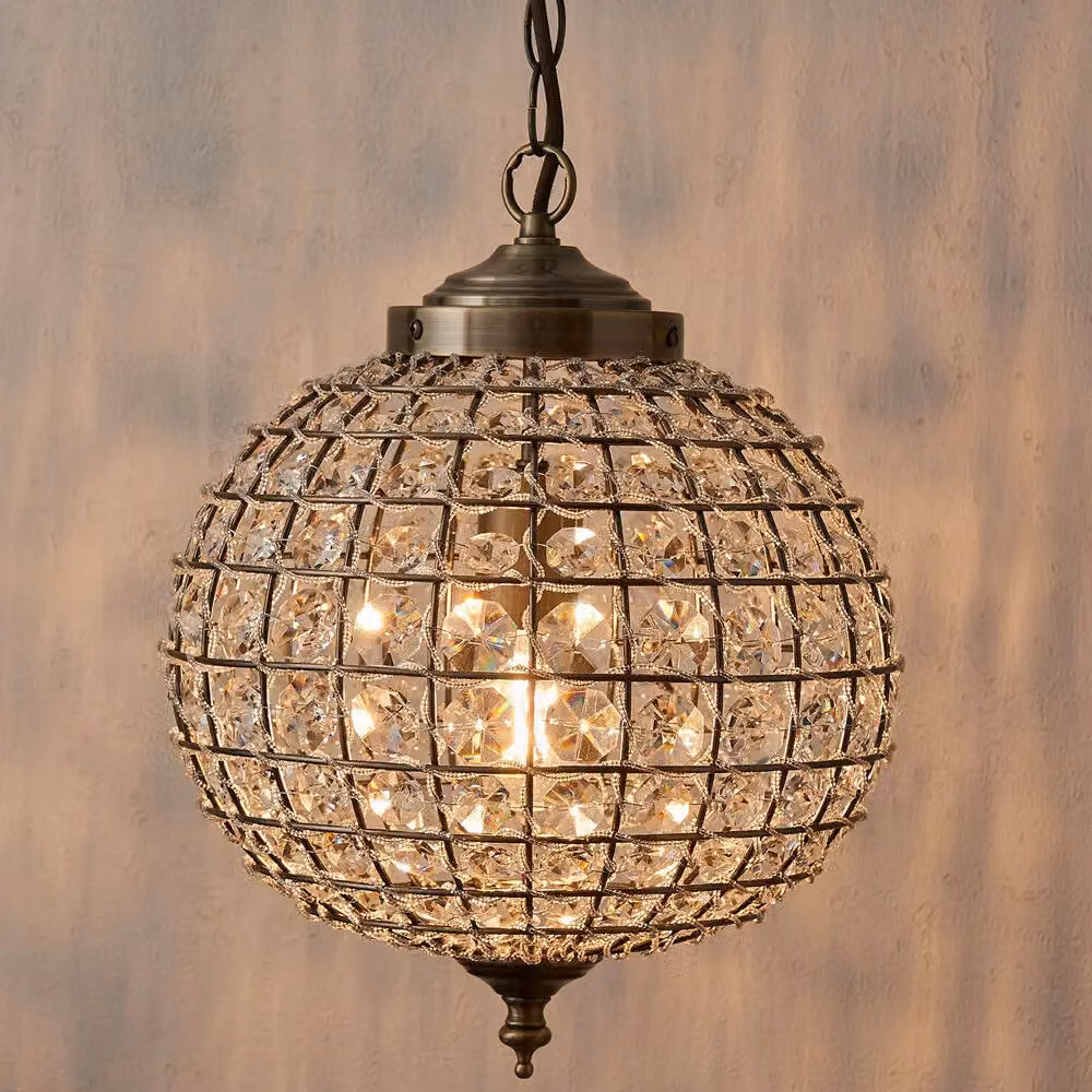 Loops Antique Brass and Clear Glass Round Dome Hanging Ceiling Pendant Light – 2