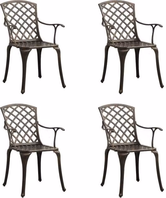 Berkfield Home Set of 4 Cast Aluminium Garden Chairs in Brown Matt Finish