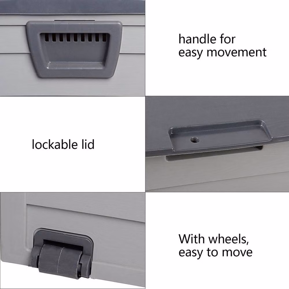 EONLION Grey Waterproof Garden Storage Box with Wheels, 280L – 3
