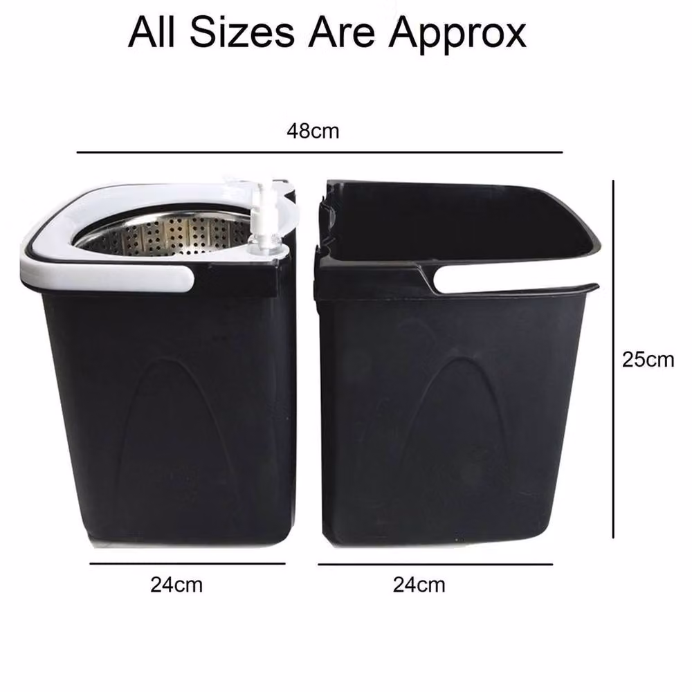 Havendro Black 360 Spin Mop and Bucket Set with 2-Tank System and 3 Microfibre Heads – 2