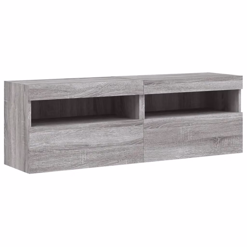 Berkfield Home Set of 2 Modern Grey Wall Mounted TV Cabinets with Integrated LED Lighting, W: 60 cm, D: 30 cm, H: 40 cm – 3
