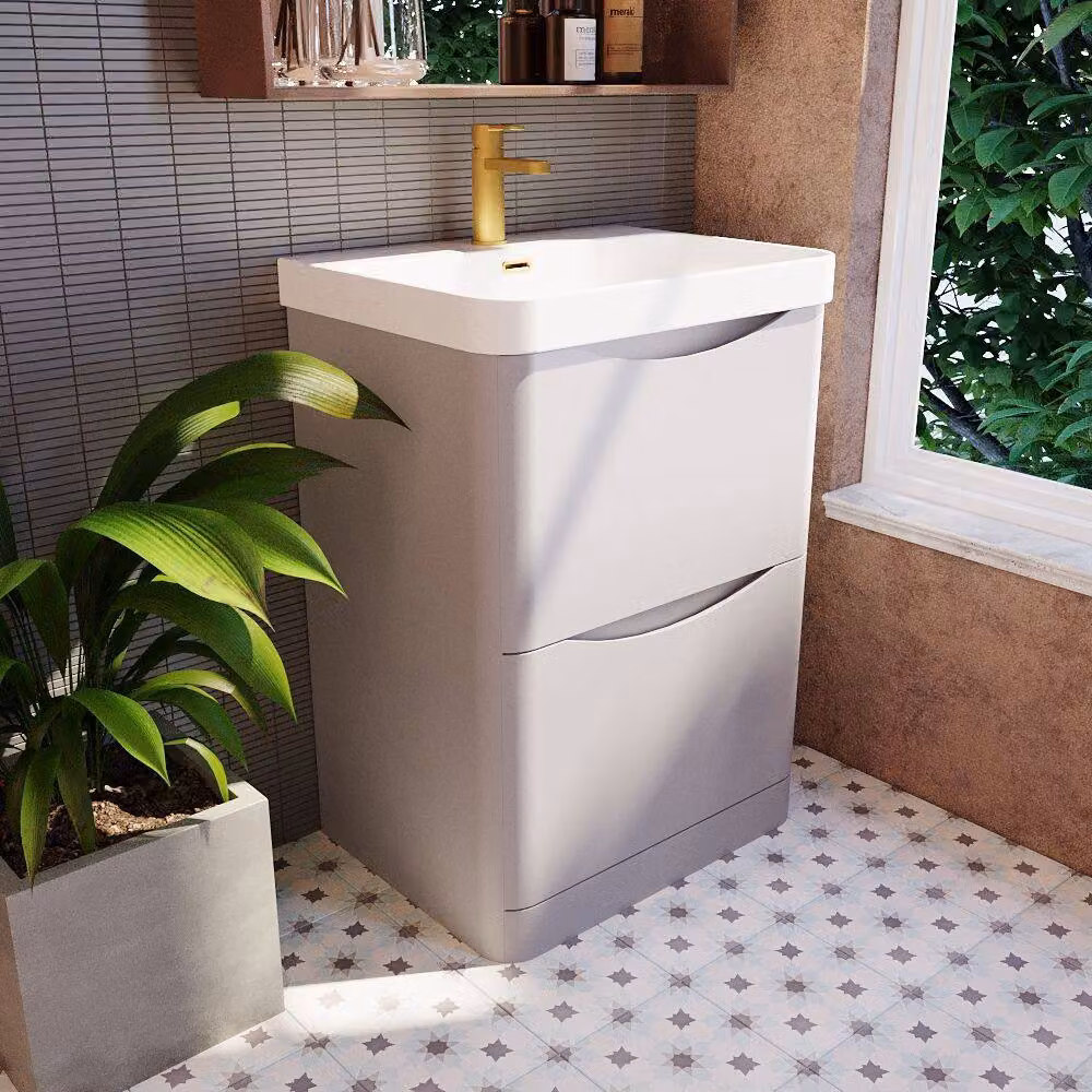 Balterley Modern Floor Standing 2 Drawer Bathroom Vanity with Ceramic Basin, Grey, Width: 60 cm – 3