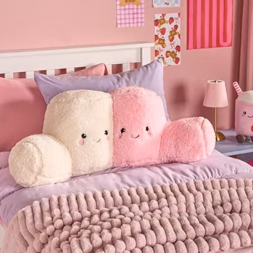 OHS Marshmallow Cuddle Cushion in Pink and White, Soft Flannel Fleece Support Pillow with Arms – 1