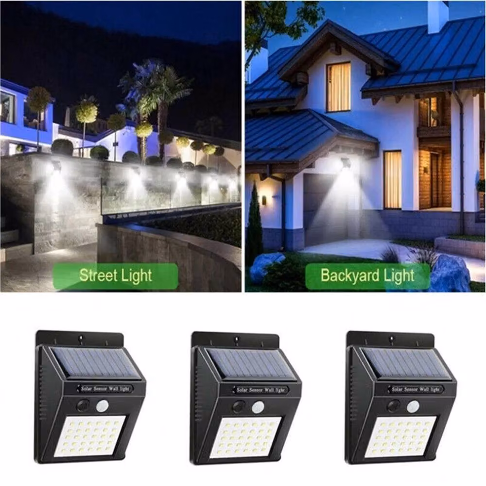 PAWNORA Solar LED Security Wall Light with PIR Motion Sensor in Black – 6