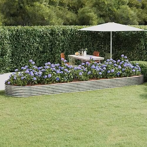 vidaXL Galvanised Steel Garden Raised Bed, Silver, W: 523 cm, D: 140 cm, H: 36 cm – 1
