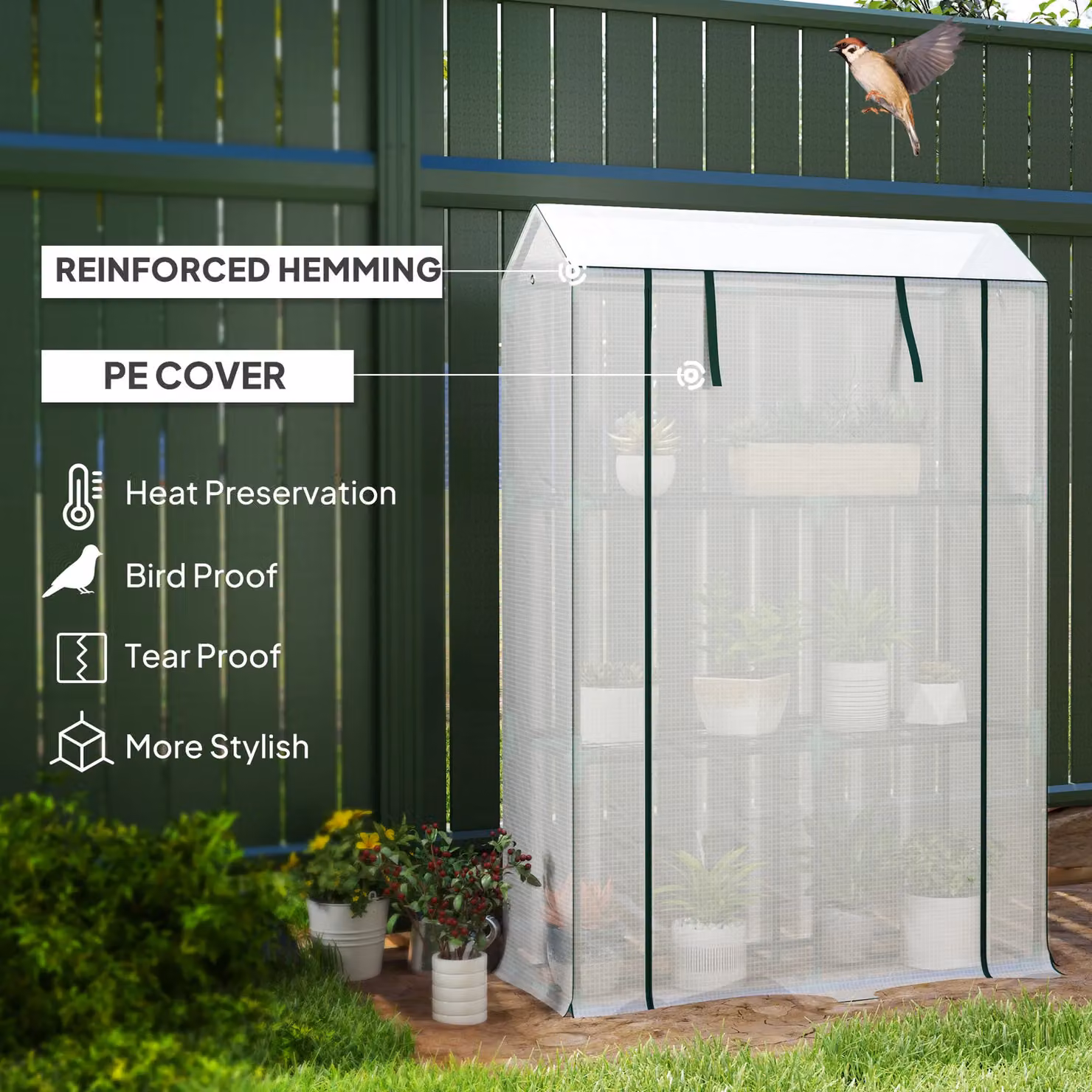 Outsunny 3 Tier Mini Greenhouse with PE Cover and Shelving, White, W/D/H: 100 x 40 x 150 cm – 4