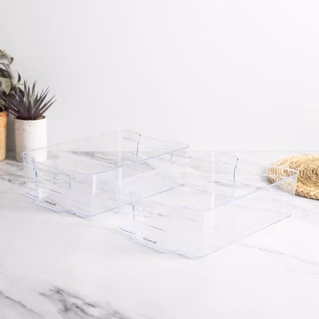 Mikasa Set of 2 Large Transparent Plastic Fridge Storage Boxes with Compartments