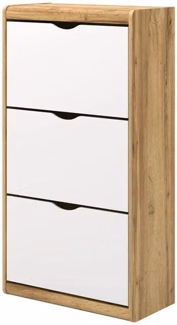 ERGOVEXA Oak White 3 Drawer Drop Down Shoe Cabinet with 3 Tier Storage Compartments – 1