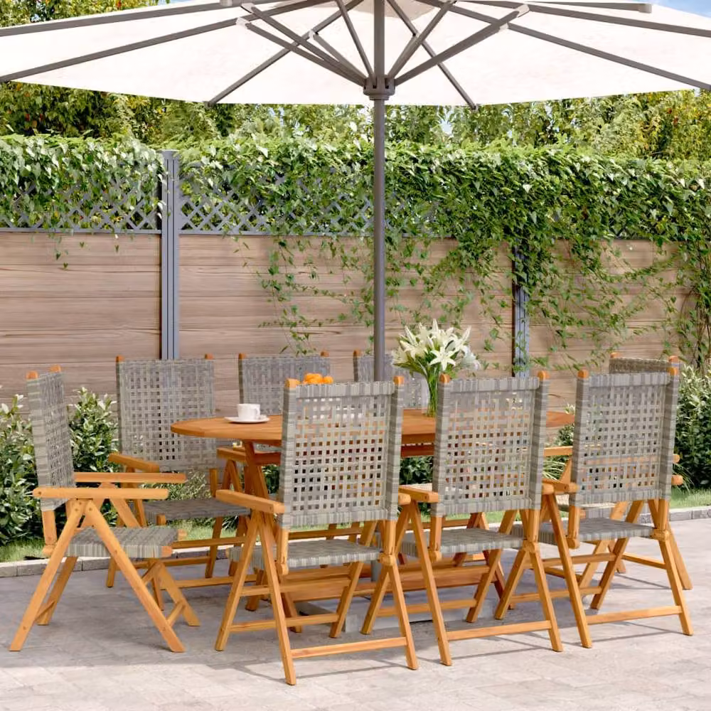 Berkfield Home 8 Piece Reclining Garden Chair Set in Grey Poly Rattan and Acacia Wood – 2