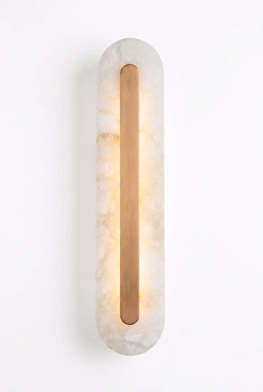 Araco Lumière Frozen Rise Alabaster LED Wall Light in White and Brass