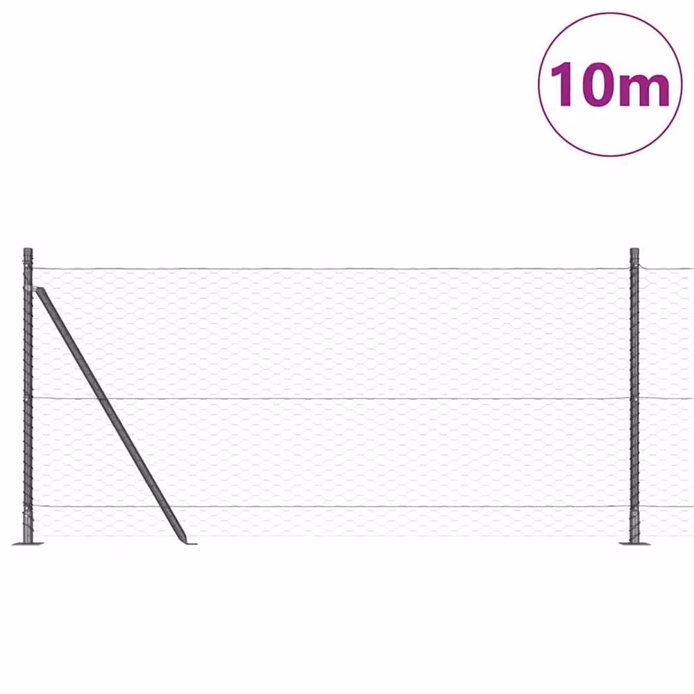Berkfield Home Grey PVC-Coated Steel Hexagon Fence, W: 10 m, H: 1 m – 2