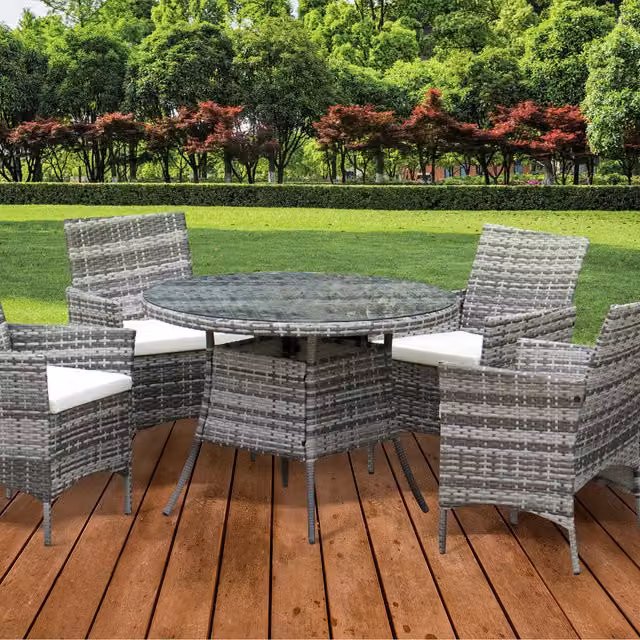 Comfy Living 5 Piece Grey Rattan Dining Garden Set with Cover