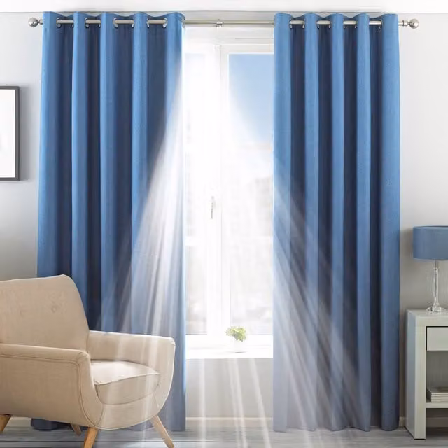 Essentials Twilight Thermal Blackout Eyelet Curtains in Blue, Width: 229 cm, Drop: 229 cm – 1