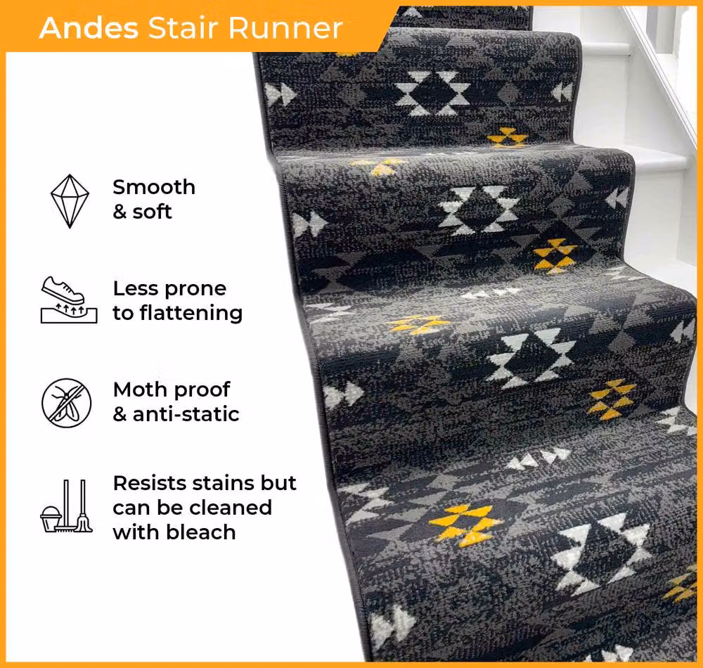 runrug Andes Stair Runner Carpet in Grey, W: 70 cm, L: 630 cm – 2