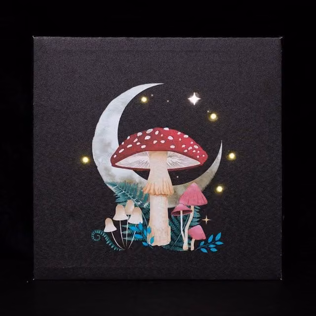 KDMD Forest Mushroom Light Up Canvas Plaque, Black, W/D/H: 30 x 30 x 30 cm