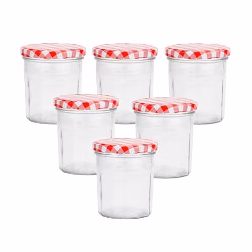 Simpa 6 Pack Clear Glass Wide Mouth Jam and Pickle Jars with Airtight Screw Top Lids, 324ml per jar