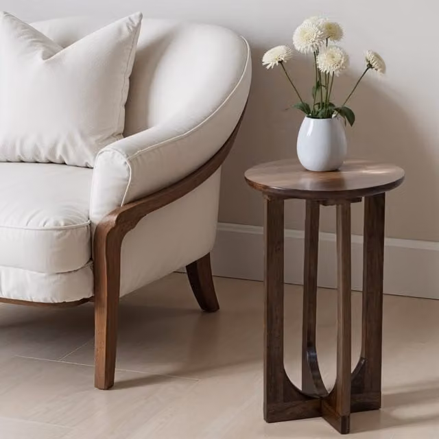 IH Design Nolan Round Mango Wood Side Table in Brown