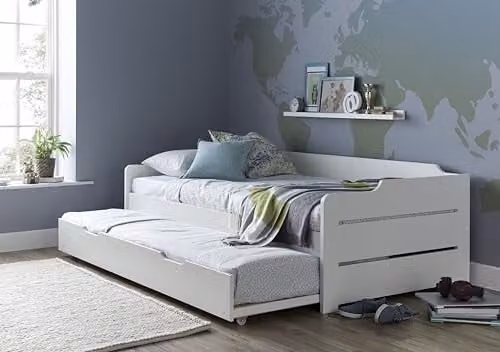 Bedmaster Copella White Wooden Guest Bed with Trundle and Spring Mattress, W/D/H: 90 x 190 x 63 cm – 1