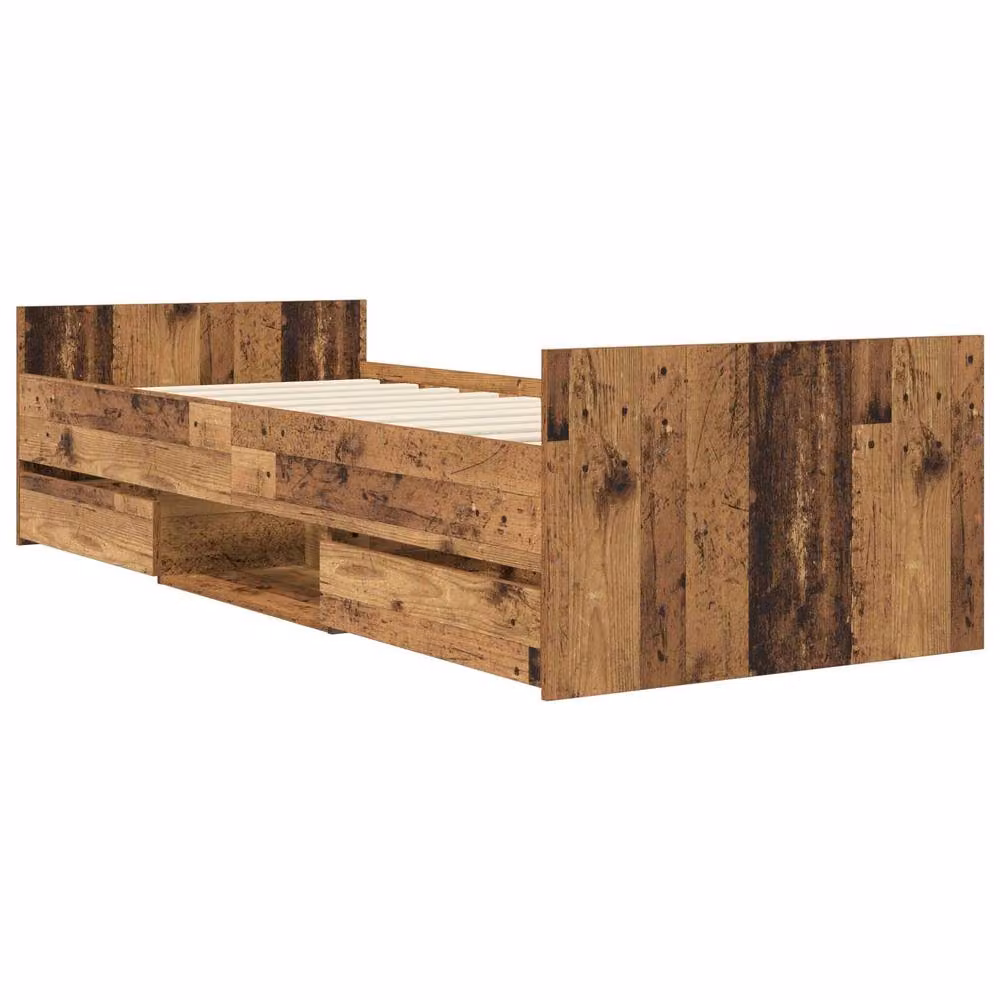Berkfield Home Bed Frame with Storage in Old Wood Brown, W/D/H: 80 x 200 cm – 2