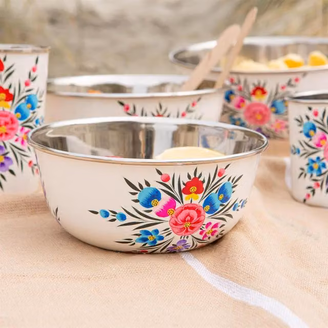 BillyCan Floral Cereal Bowl in White and Multicolour Stainless Steel, Diameter: 21.5 cm
