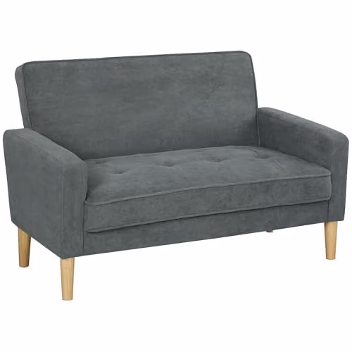 HOMCOM Modern Velvet Upholstered 2 Seater Sofa in Grey – 1