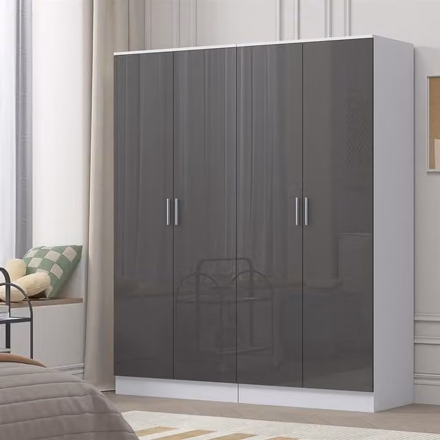 REFLECT Wardrobe Bundle of 2x 2-Door Wardrobes in Grey High Gloss and Matt White