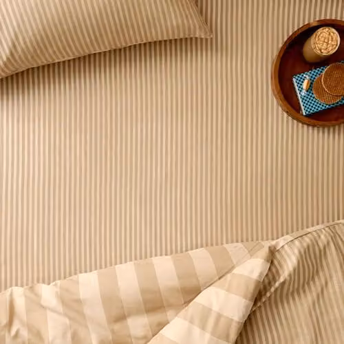 Furn The Ultimate Stripe Fitted Sheet in Beige and Brown, W/D/H: 200 x 180 x 200 cm