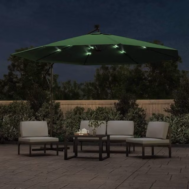 Berkfield Home Elegant Green Cantilever Garden Umbrella with LED Lights and Metal Pole, 350 cm – 1