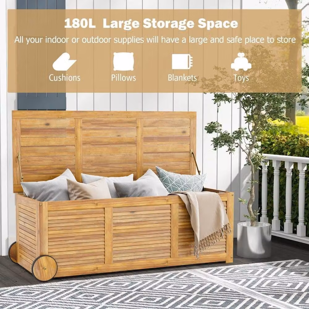 NESTLUNE 180L Acacia Wood Outdoor Storage Box in Brown – 3