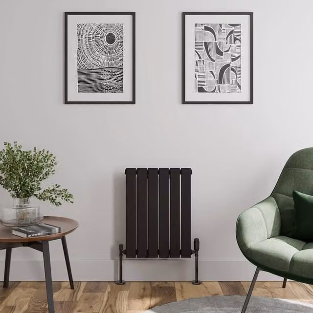 Temprazo Black Flat Single Panel Horizontal Designer Radiator, W: 60.0 cm, H: 45.5 cm