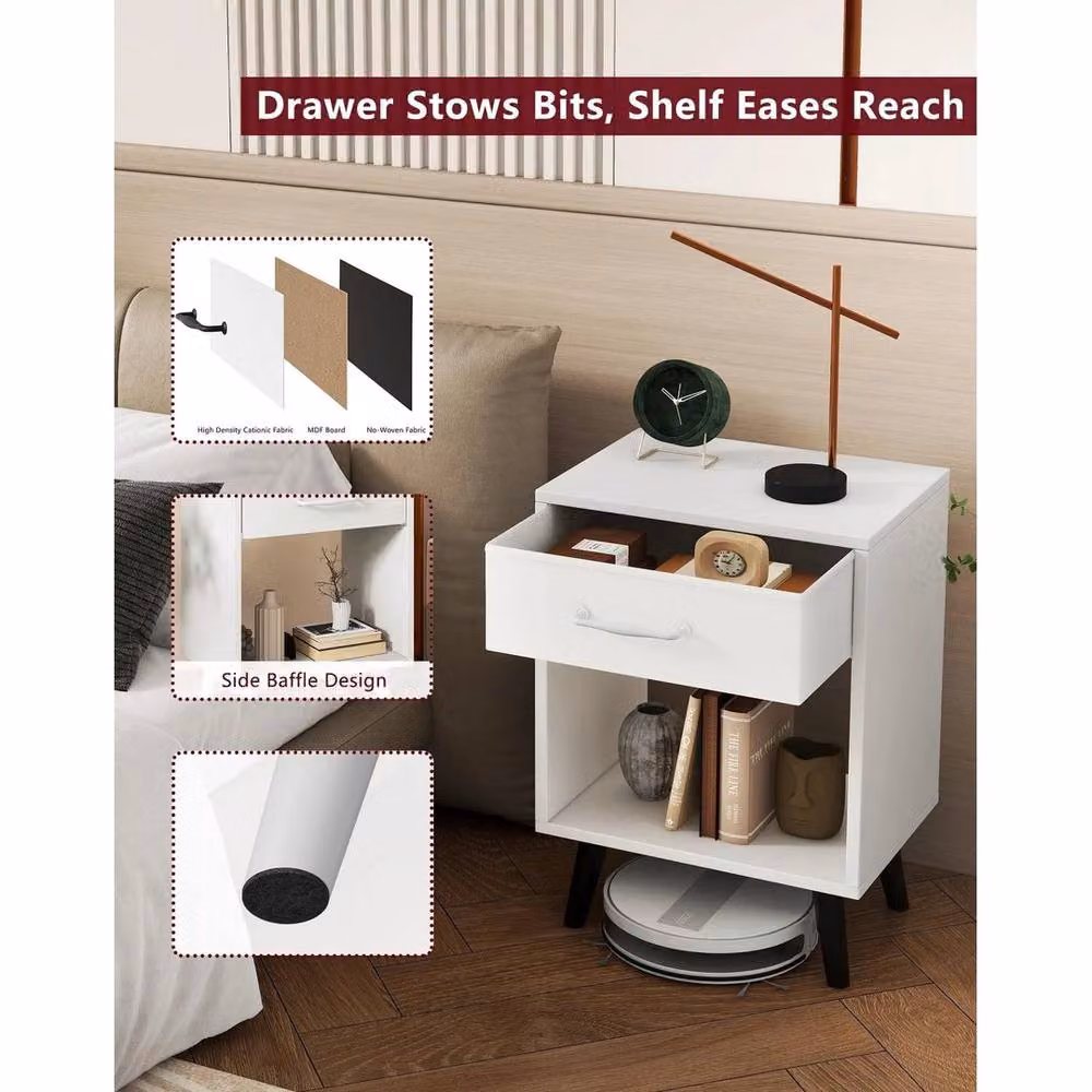 FORGEVIO Set of 2 Modern White Nightstands, W/D/H: 39 x 29.5 x 59.5 cm – 3