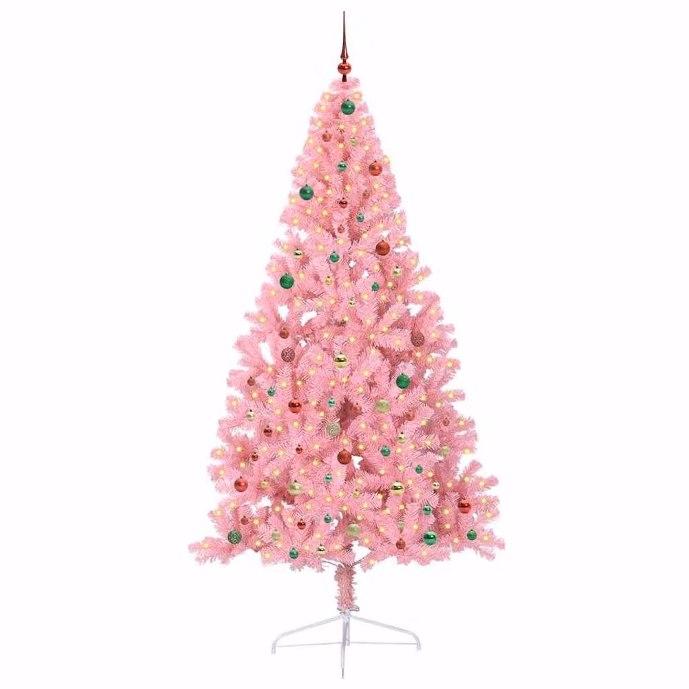 Berkfield Home Artificial Pre-lit Christmas Tree with 300 LEDs, Pink, Height: 240 cm – 2