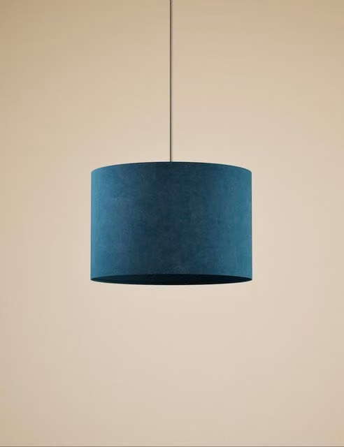 M&S Modern Petrol Blue Velvet Cylinder Lamp Shade