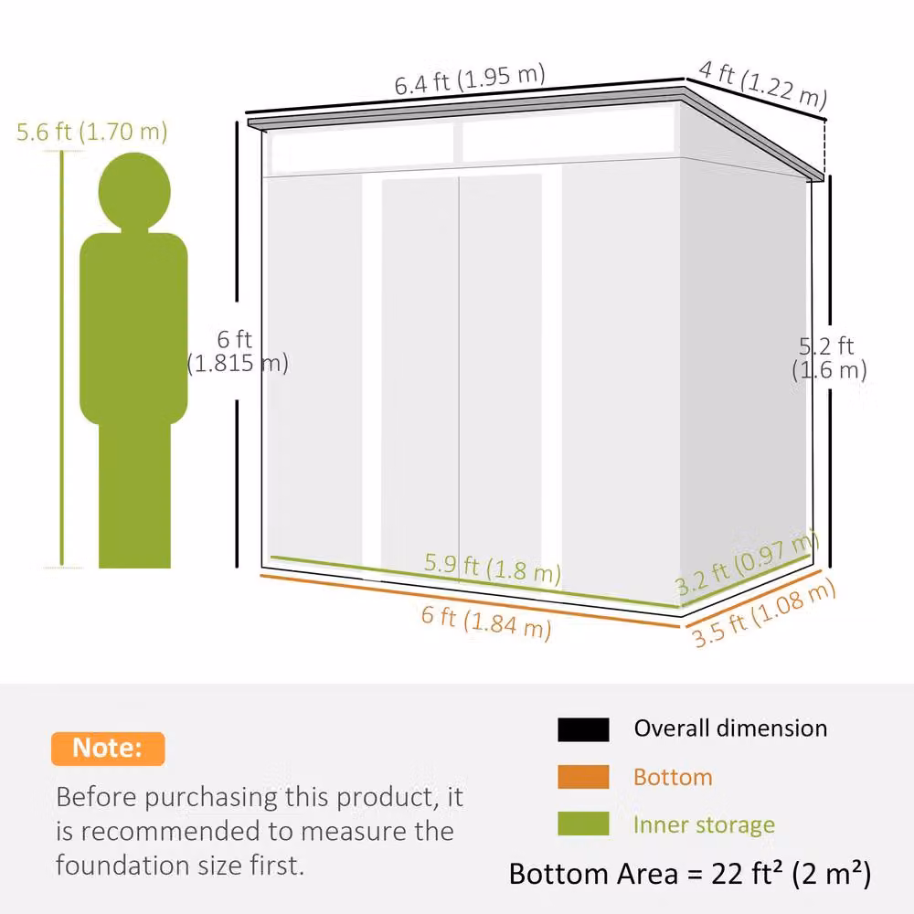 Rolipo Grey Galvanised Metal Pent Shed with Sliding Doors and Side Vents, W/D/H: 198.12 x 121.92 x 181.5 cm – 5