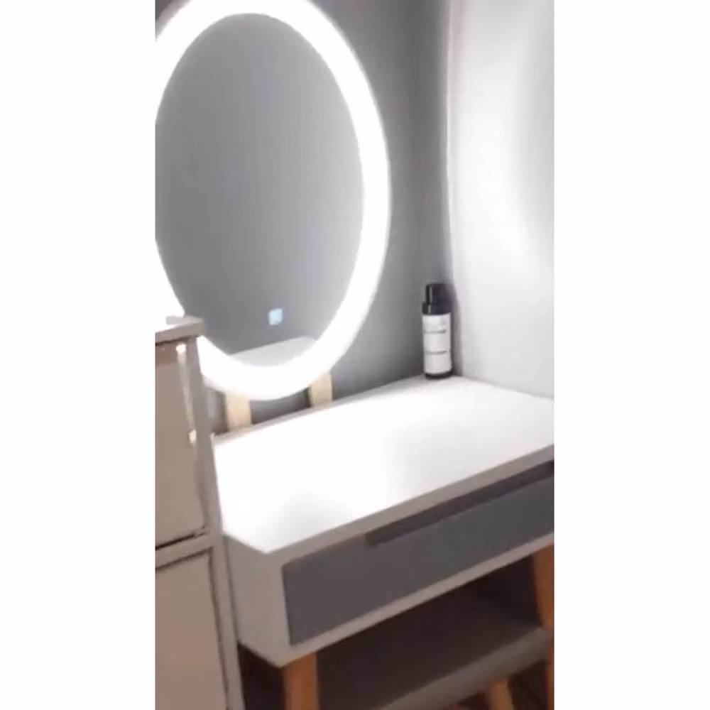 FORGEVIO Modern White Dressing Table Vanity Set with Hollywood LED Light Mirror and Stool – 3